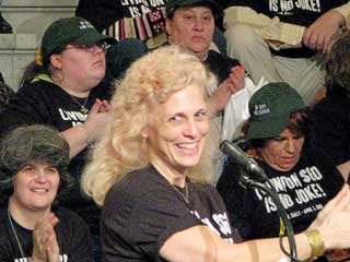 Rachel Freund at an April Fool's Day Rally in Harrisburg